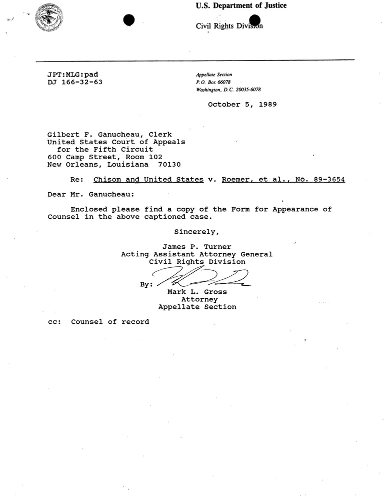 Correspondence from Turner to Ganucheau (Clerk); Form for Appearance of Counsel of Mark L. Gross and Jessica Dunsay Silver (Redacted) preview