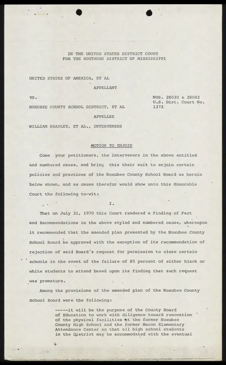 Motion to Enjoin for Noxubee County School District preview