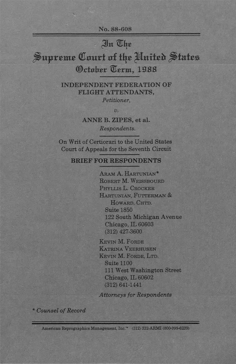 Independent Federation of Flight Attendants v. Zipes Brief for Respondents preview