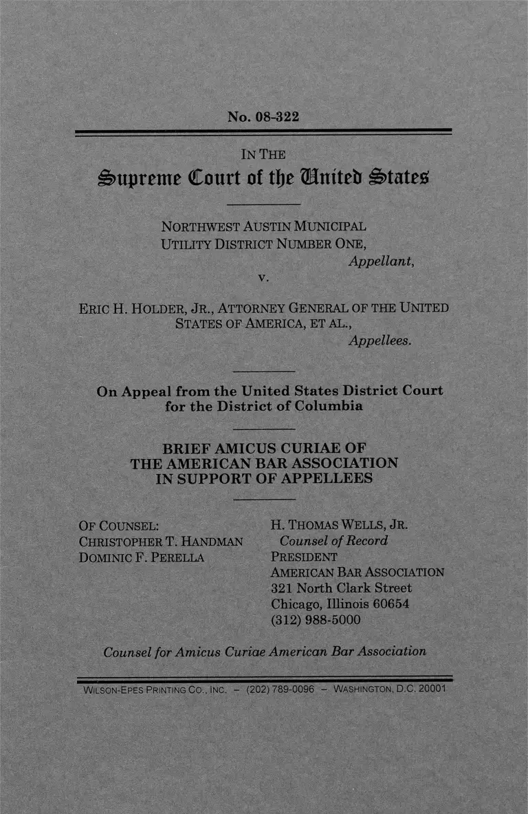 Northwest Austin Municipal Utility Distr. One v. Holder Brief Amicus Curiae American Bar Association preview