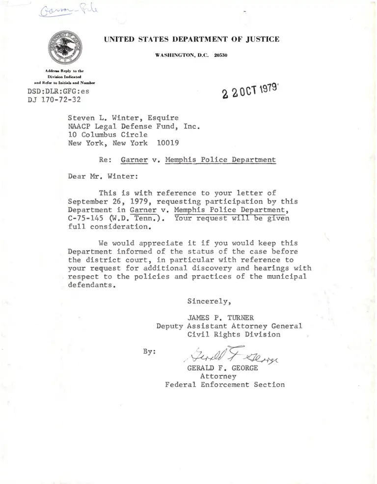 Correspondence from James P. Turner to Steven L. Winter preview