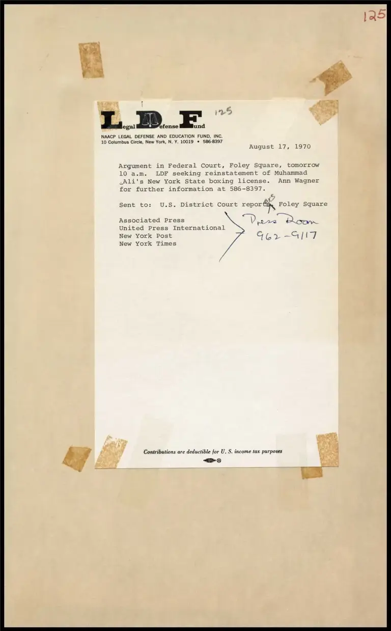 LDF Seeking Reinstatement of Muhammad Ali's New York State Boxing License preview
