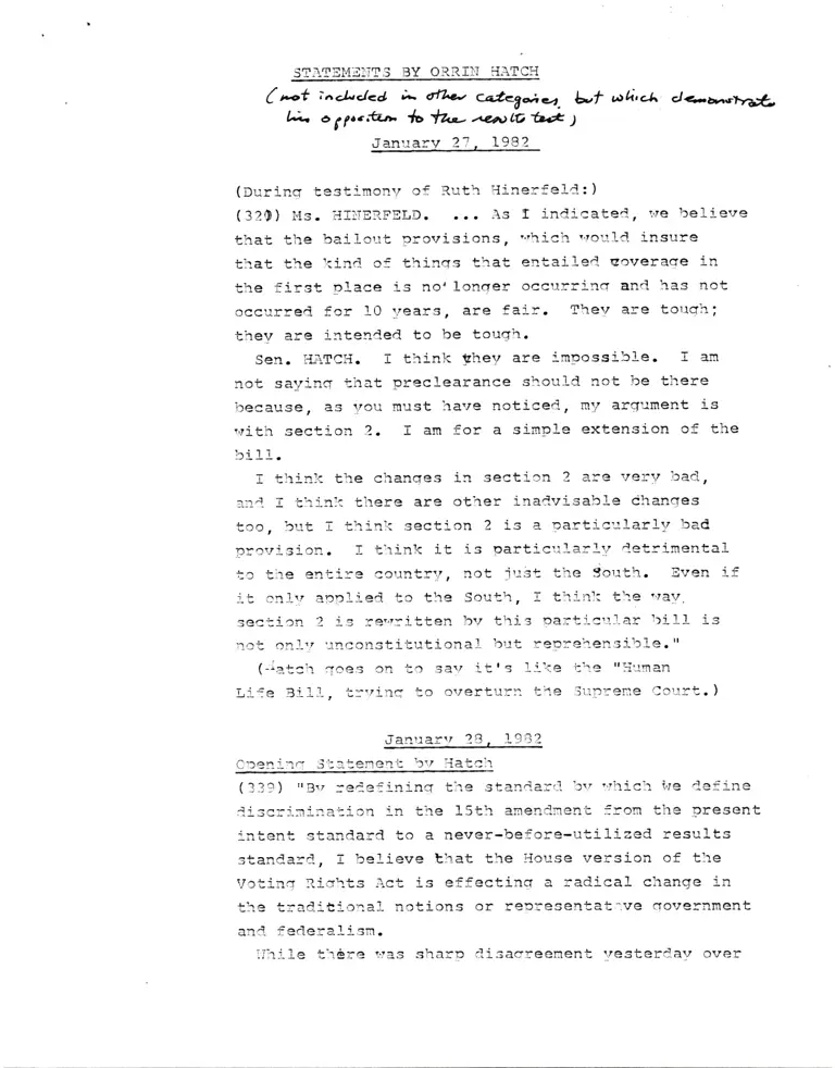 Excerpts from Senate Report RE: Statement by Orrin Hatch preview