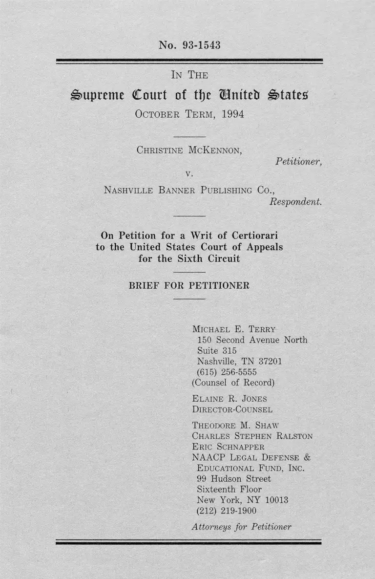 McKennon v. Nashville Banner Publishing Co. Brief for Petitioner preview