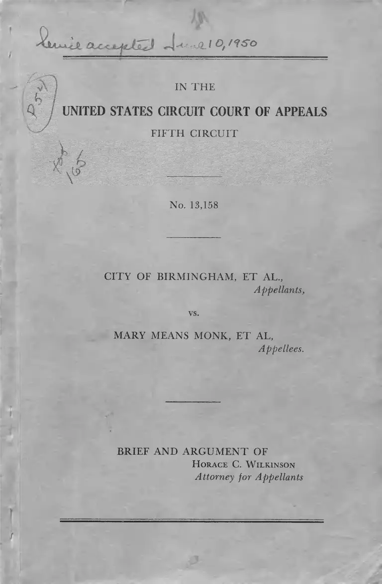 City of Birmingham v. Monk Brief and Argument of Horace C. Wilkinson preview