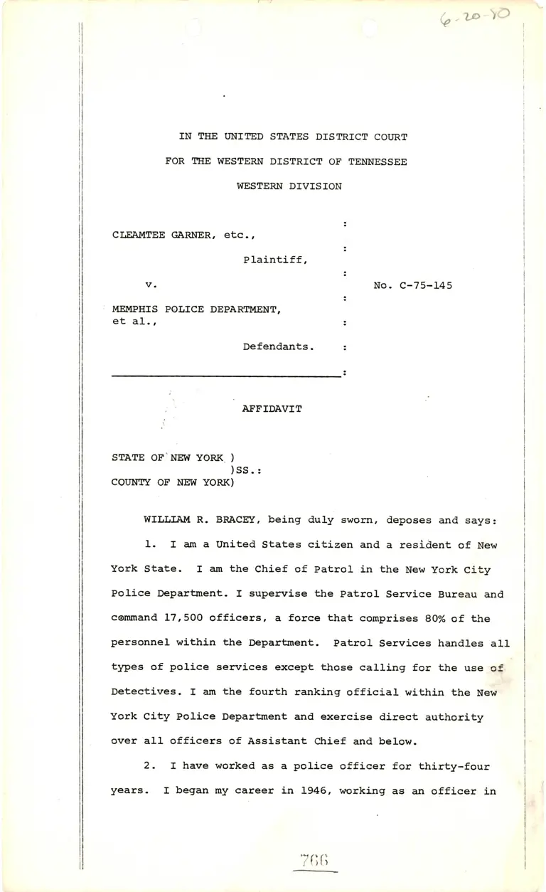 Affidavit of William R. Bracey; of Lawrence W. Sherman preview