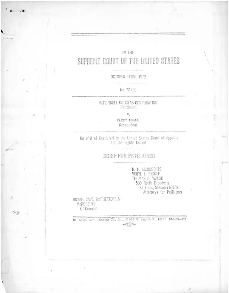 McDonnell Douglas Corporation v. Percy Green Brief for Petitioner preview