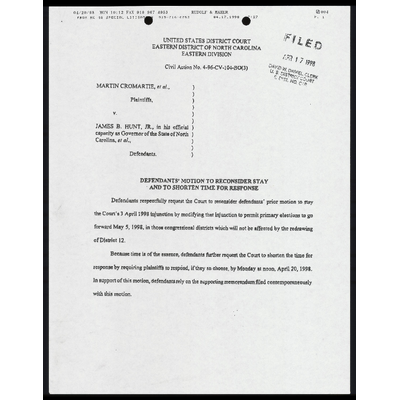 Defendants’ Motion to Reconsider Stay and Shorten Time for Response preview