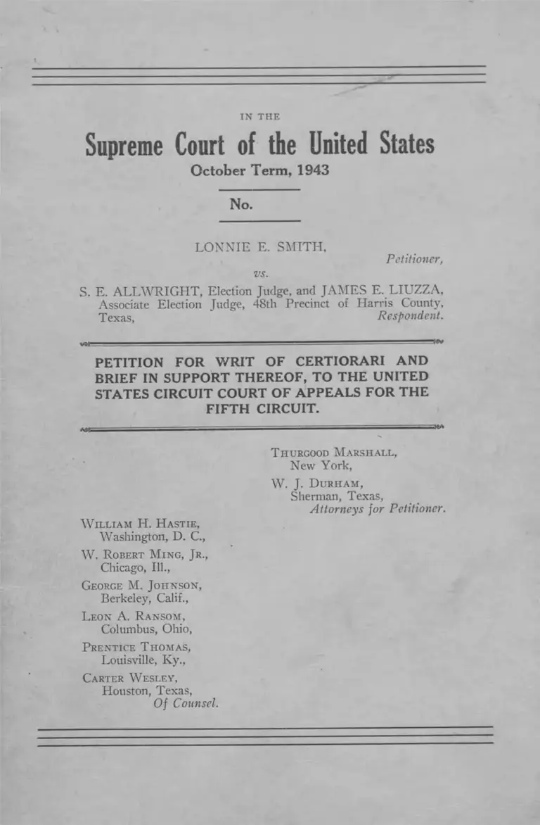 Smith v Allwright Petition for Writ Certiorari preview