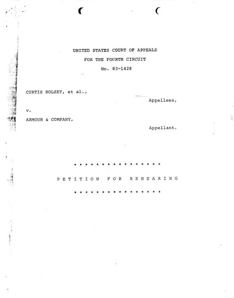 Holsey v. Armour & Company Petition for Rehearing preview