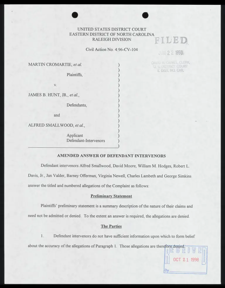 Amended Answer of Defendant Intervenors preview