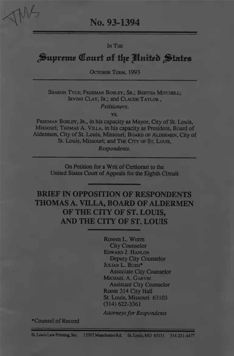 Tyus v. Bosley, Jr. Brief in Opposition of Respondents preview