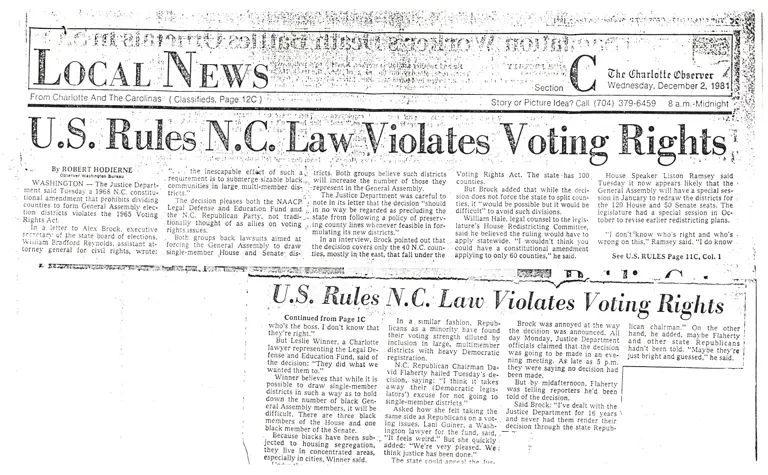 U.S. Rules N.C. Law Violates Voting Rights (The Charlotte Observer) preview