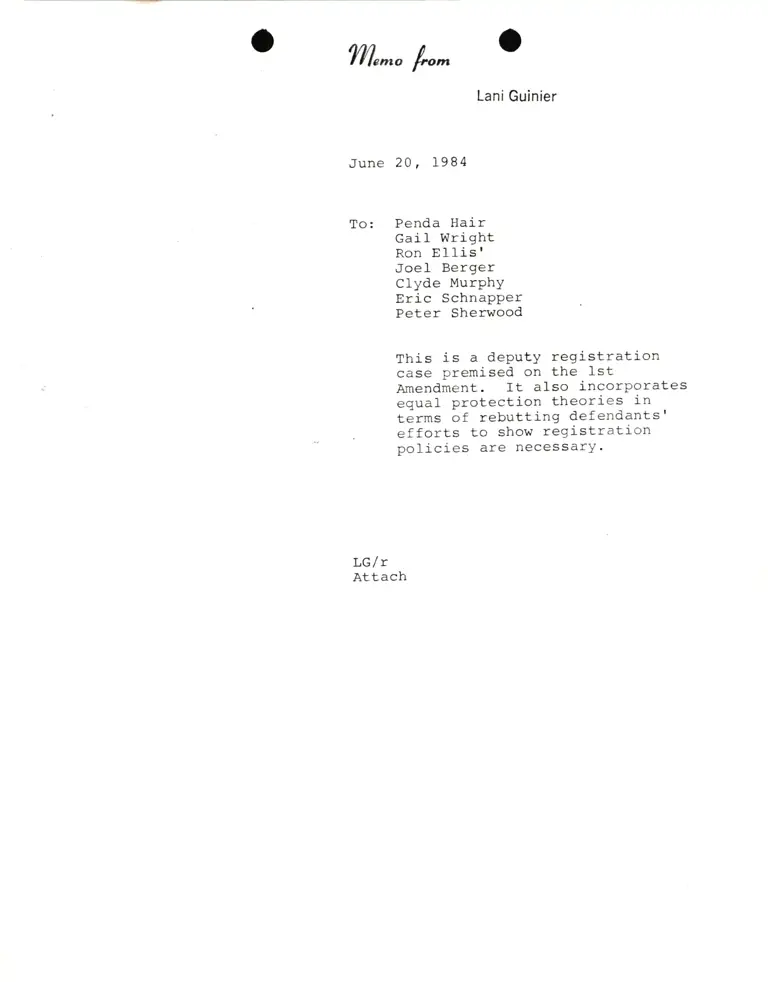 Memo from Lani Guinier RE: Case Arguments preview