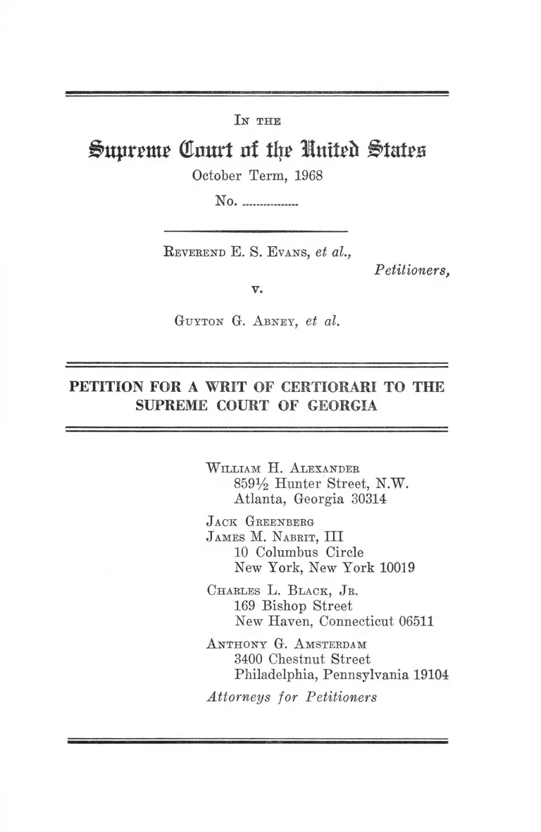 Evans v. Abney Petition for a Writ of Certiorari to the Supreme Court of Georgia preview