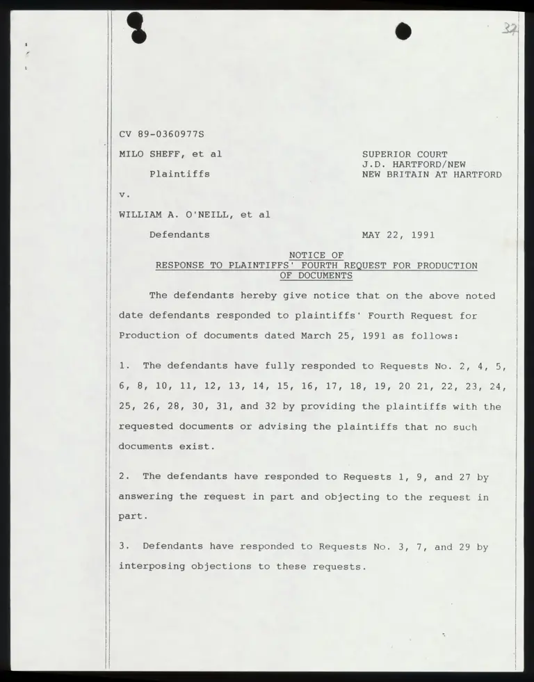 Notice of Response to Plaintiffs' Fourth Request for Production of Documents preview