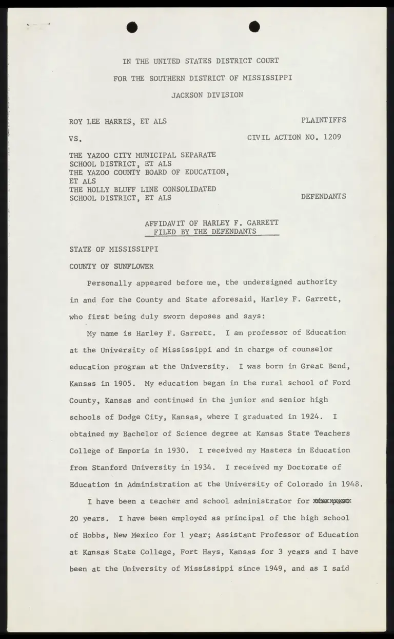 Affidavit of Harry F. Garrett preview