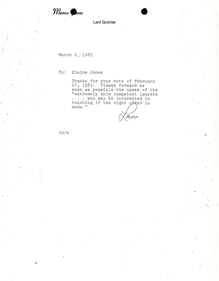 Memorandum from Lani Guinier to Elaine Jones preview