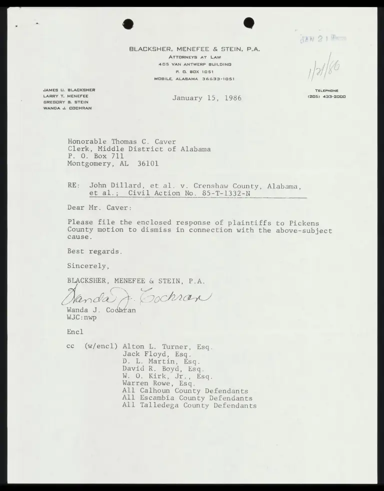 Plaintiffs' Response to Pickens County Motion to Dismiss for Filing with Cover Letter preview