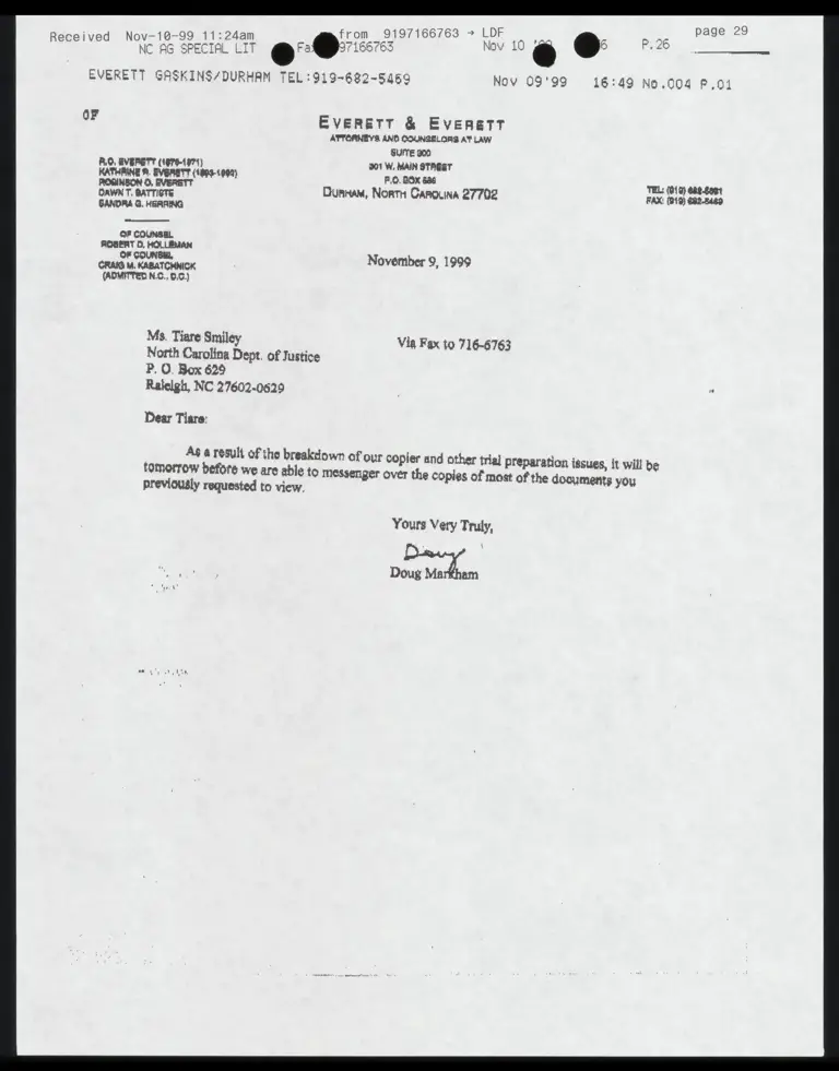 Fax from Everett RE: Letter from Markham to Smiley concerning document request preview