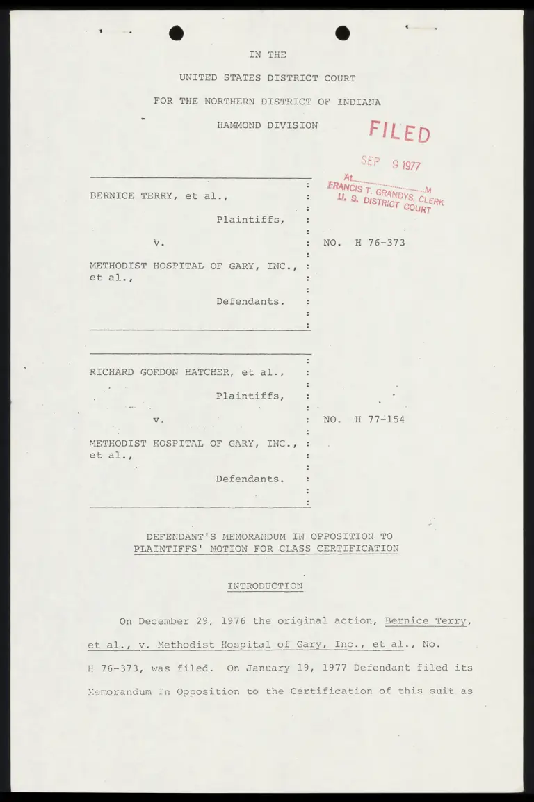 Defendant's Memorandum in Opposition to Plaintiffs' Motion for Class Certification preview