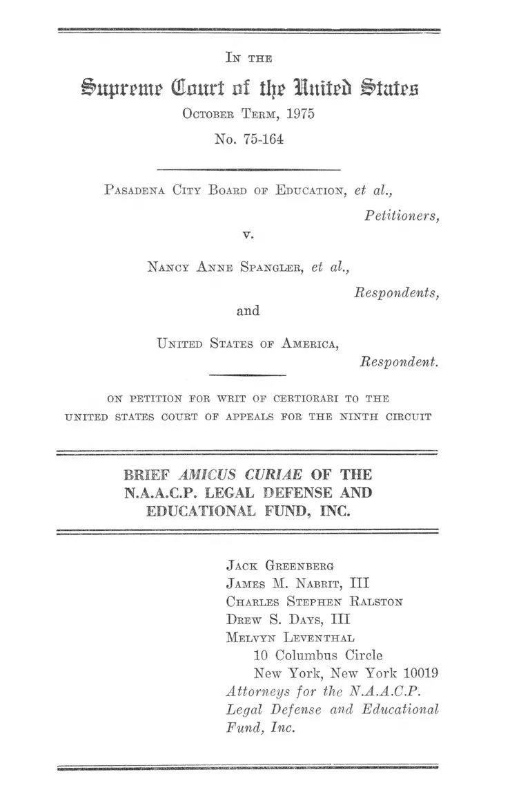 Pasadena City Board of Education v. Spangler Brief Amicus Curiae preview