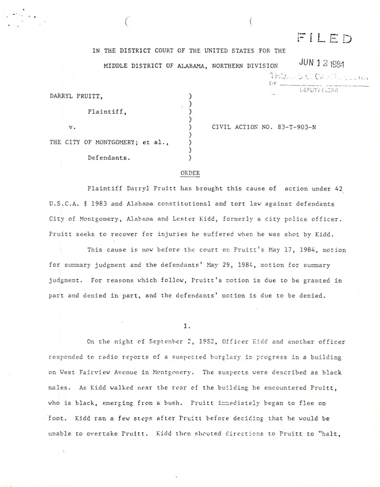 Pruitt v. City of Montgomery Order for Pretrial Conference; Order to Amend preview
