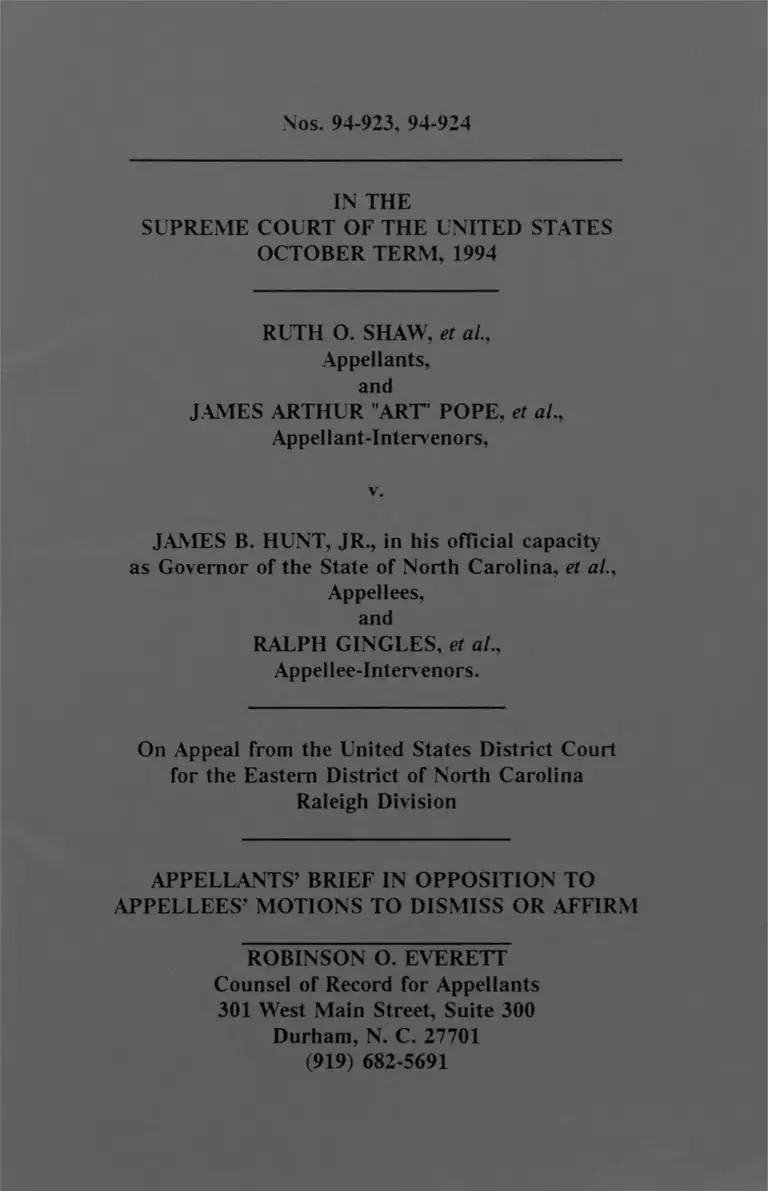 Shaw v Hunt Brief in Opposition to Motion to Dismiss or Affirm preview