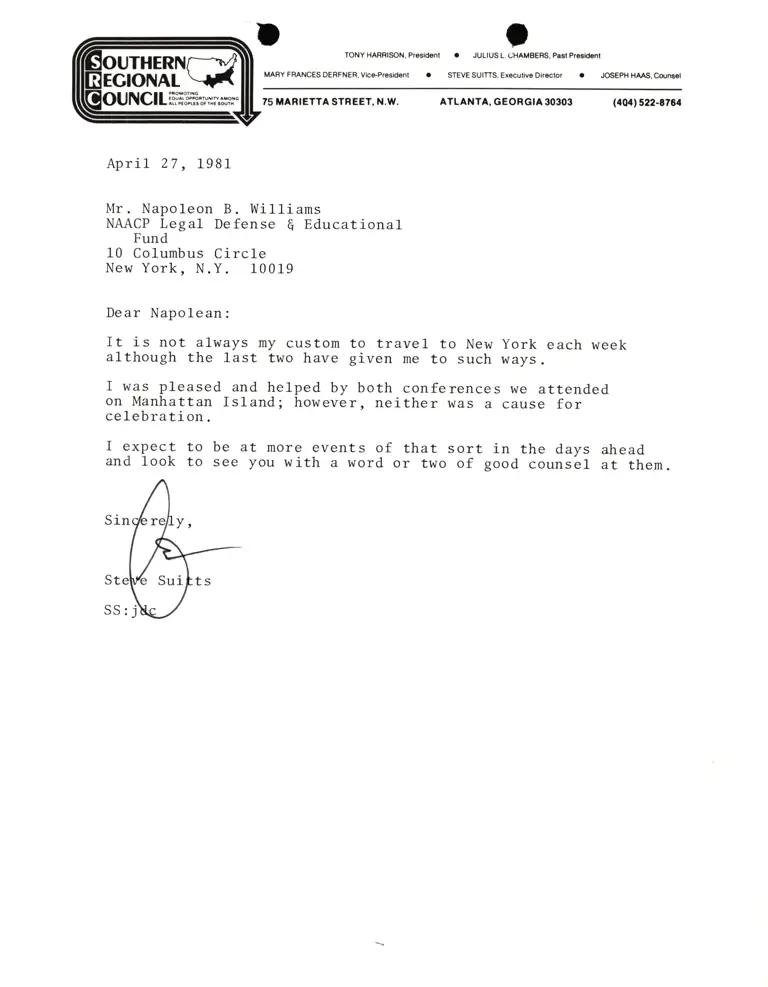 Correspondence from Suitts to Williams preview