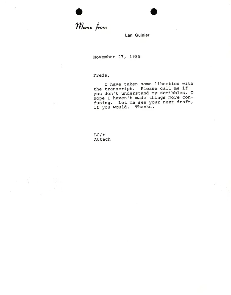 Memorandum from Lani Guinier to Freda preview
