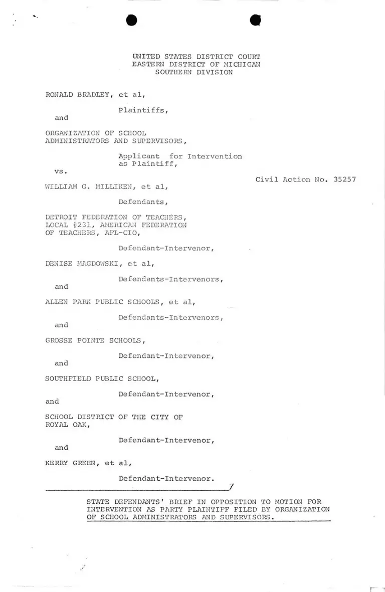 State Defendants' Brief in Opposition to Motion for Intervention as Party Plaintiff Filed by Organization of School Administrators and Supervisors preview