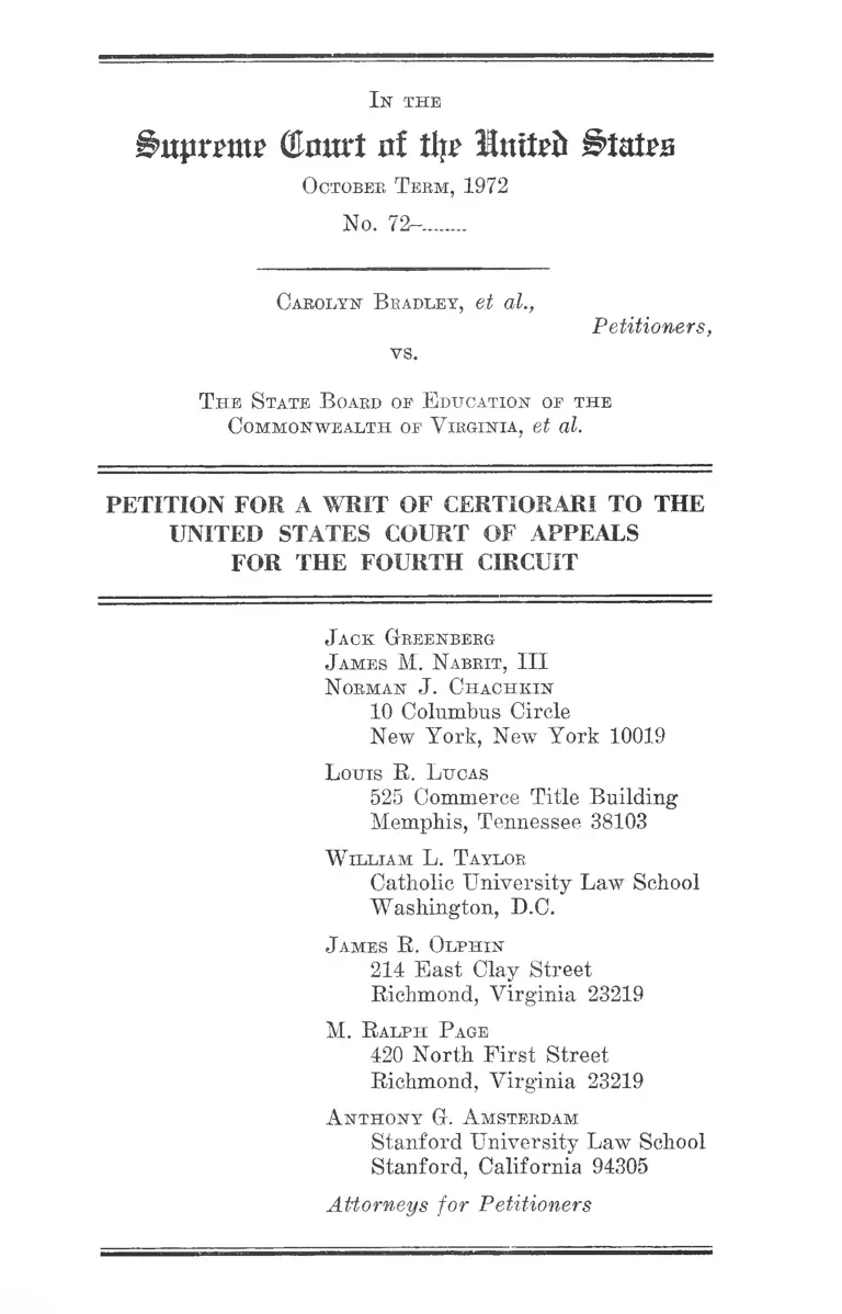 Bradley v. State Board of Education of Virginia Petition for a Writ of Certiorari to the United States Court of Appeals for the Fourth Circuit preview