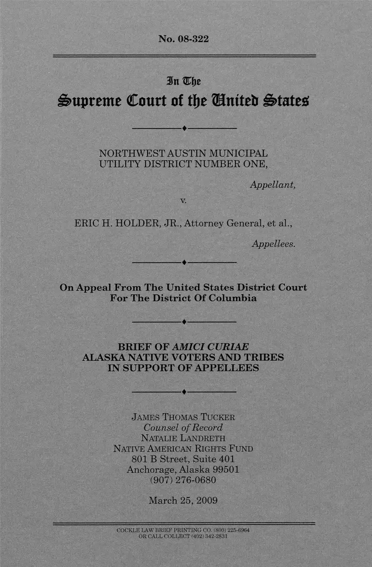 Northwest Austin Municipal Utility Distr. One v. Holder Brief of Amici Curiae Alaska Native Voters preview