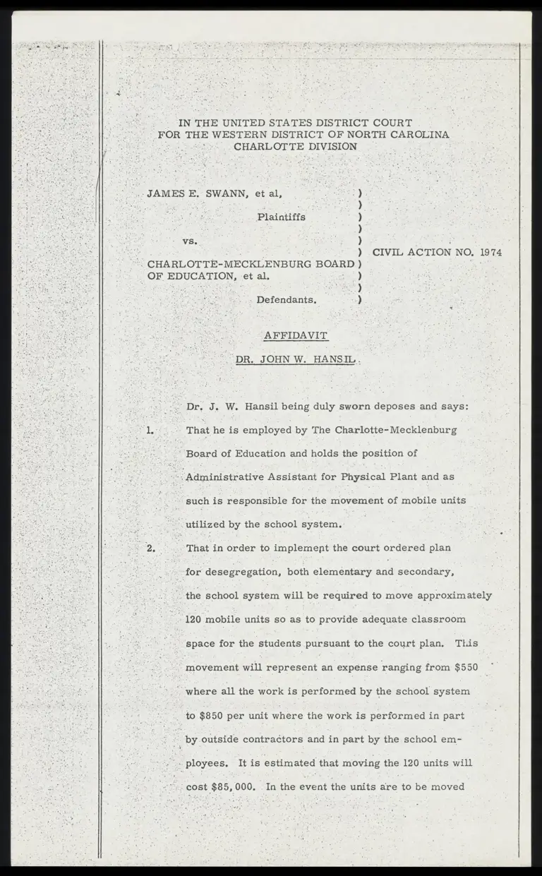 Affidavit of Dr. John W. Hansil preview