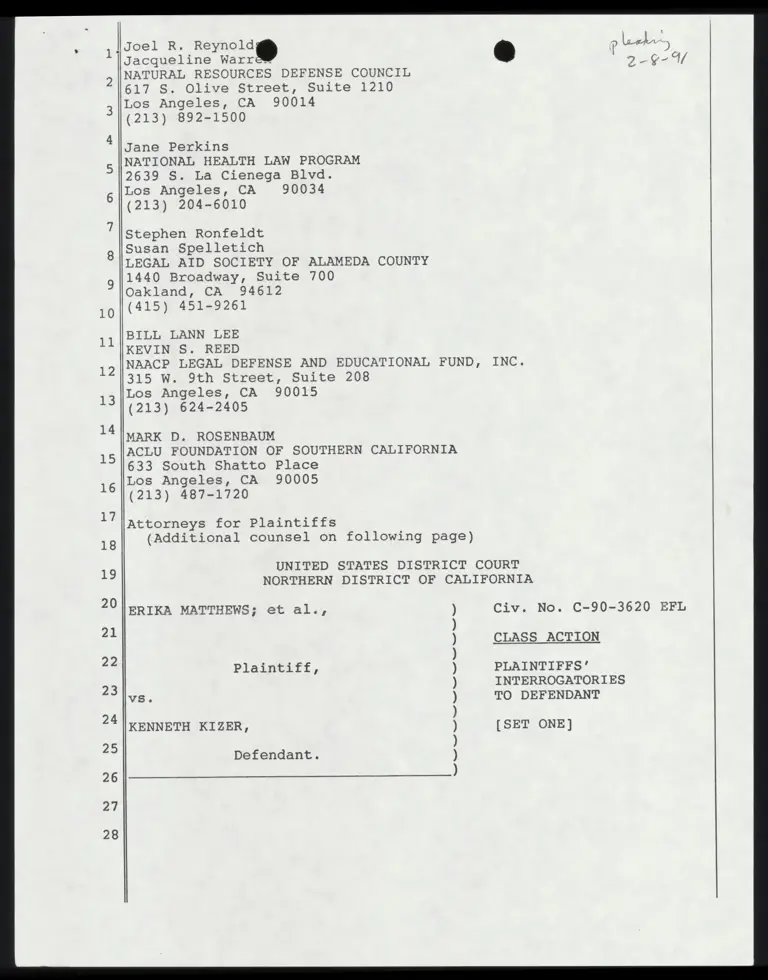 Plaintiffs' Interrogatories to Defendant preview