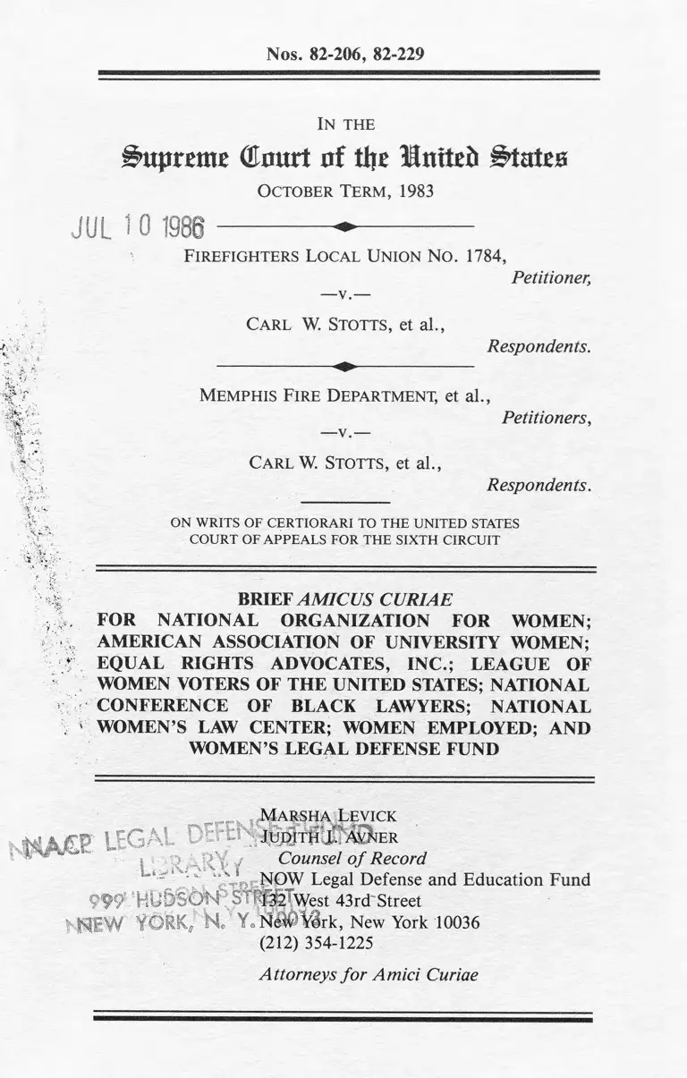 Firefighters Local Union No. 1784 v. Stotts Brief Amicus Curiae preview