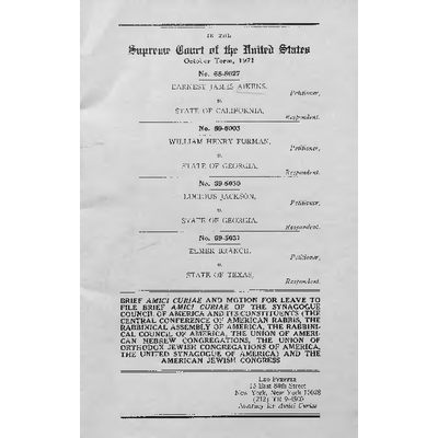 BRIEF AMICI CURIAE AND MOTION FOR LEAVE TO FILE BRIEF AMICI CURIAE OF THE SYNAGOGUE COUNCIL OF AMERICA AND ITS CONSTITUENTS (THE CENTRAL CONFERENCE OF AMERICAN RABBIS, THE RABBINICAL ASSEMBLY OF AMERICA, THE RABBINICAL COUNCIL OF AMERICA, THE UNION OF AMERICAN HEBREW CONGREGATIONS, THE UNION OF ORTHODOX JEWISH CONGREGATIONS, THE UNION OF ORTHODOX JEWISH CONGREGATIONS OF AMERICA, THE UNITED SYNAGOGUE OF AMERICA) AND THE AMERICAN JEWISH CONGRESS preview