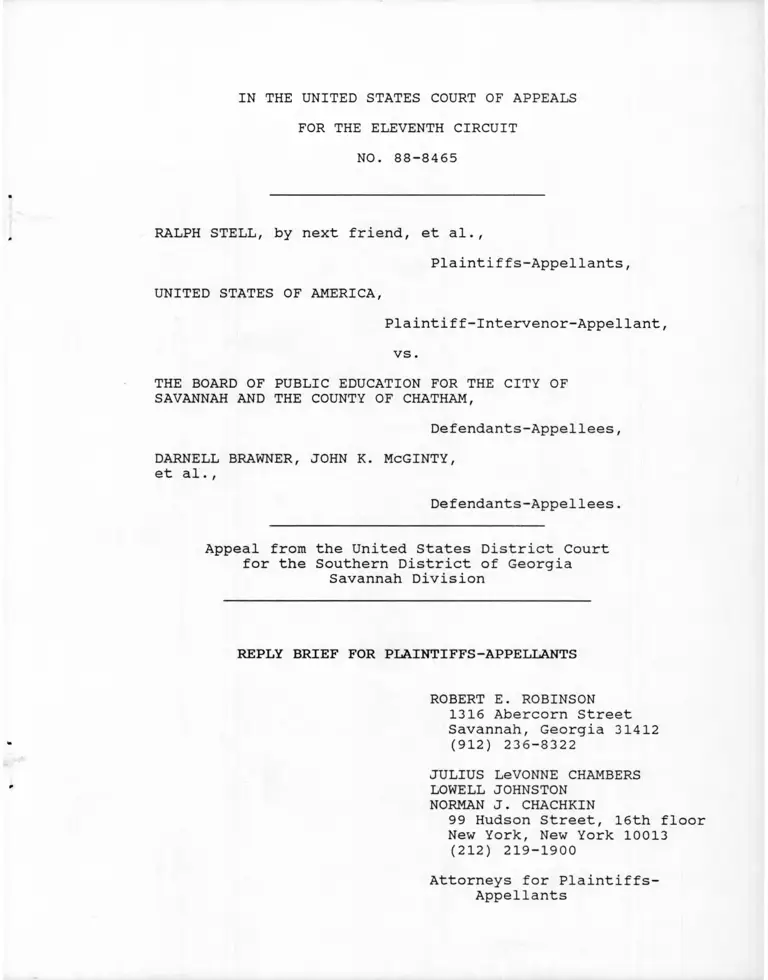 Stell v. Savannah-Chatham County Board of Education Reply Brief for Plaintiffs-Appellants preview