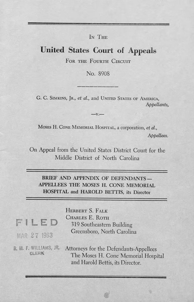 Simkins v Moses H Cone Memorial Hospital Brief and Appendix of Defendents preview