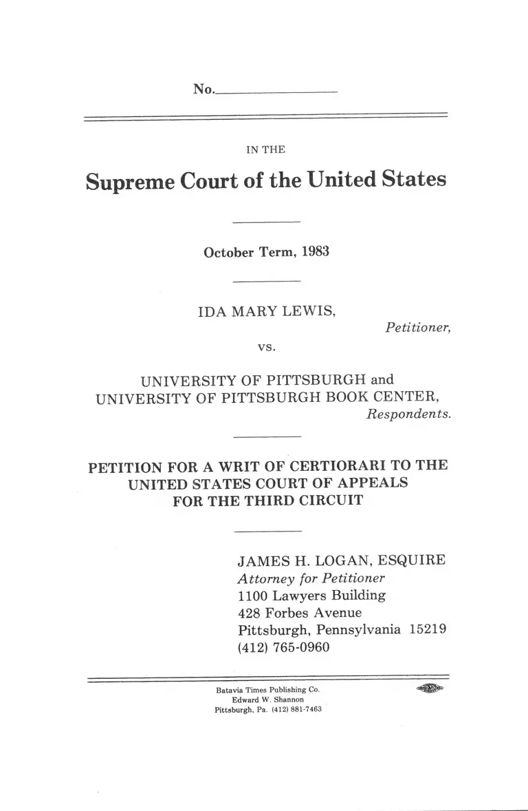 Lewis v. University of Pittsburgh Petition for a Writ of Certiorari preview