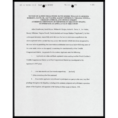Fax From Chachkin to Cox RE: Edits on Motion To Intervene As Appellants preview