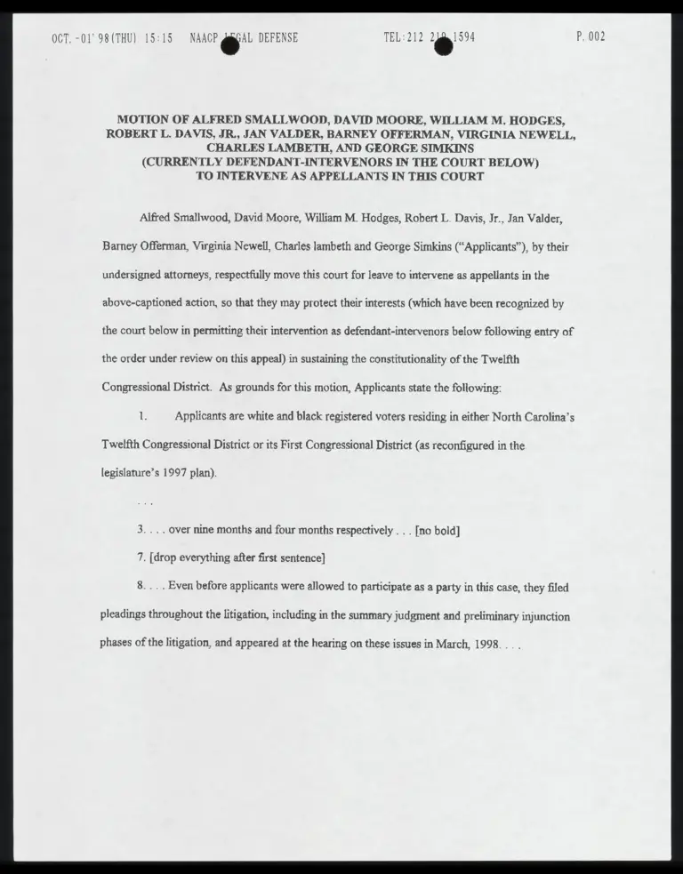 Fax From Chachkin to Cox RE: Edits on Motion To Intervene As Appellants preview