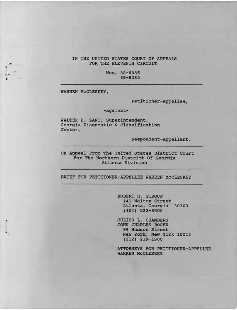 McCleskey v. Zant Brief for Petitioner-Appellee preview