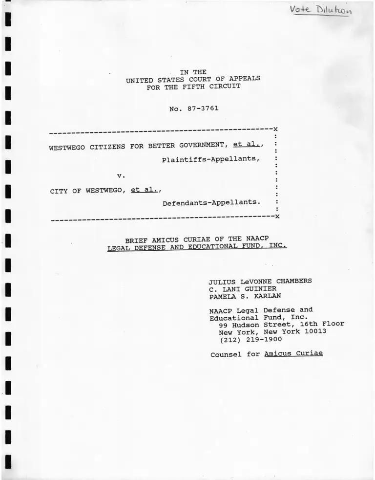 Westwego Citizens for Better Government v. City of Westwego Brief Amicus Curiae preview