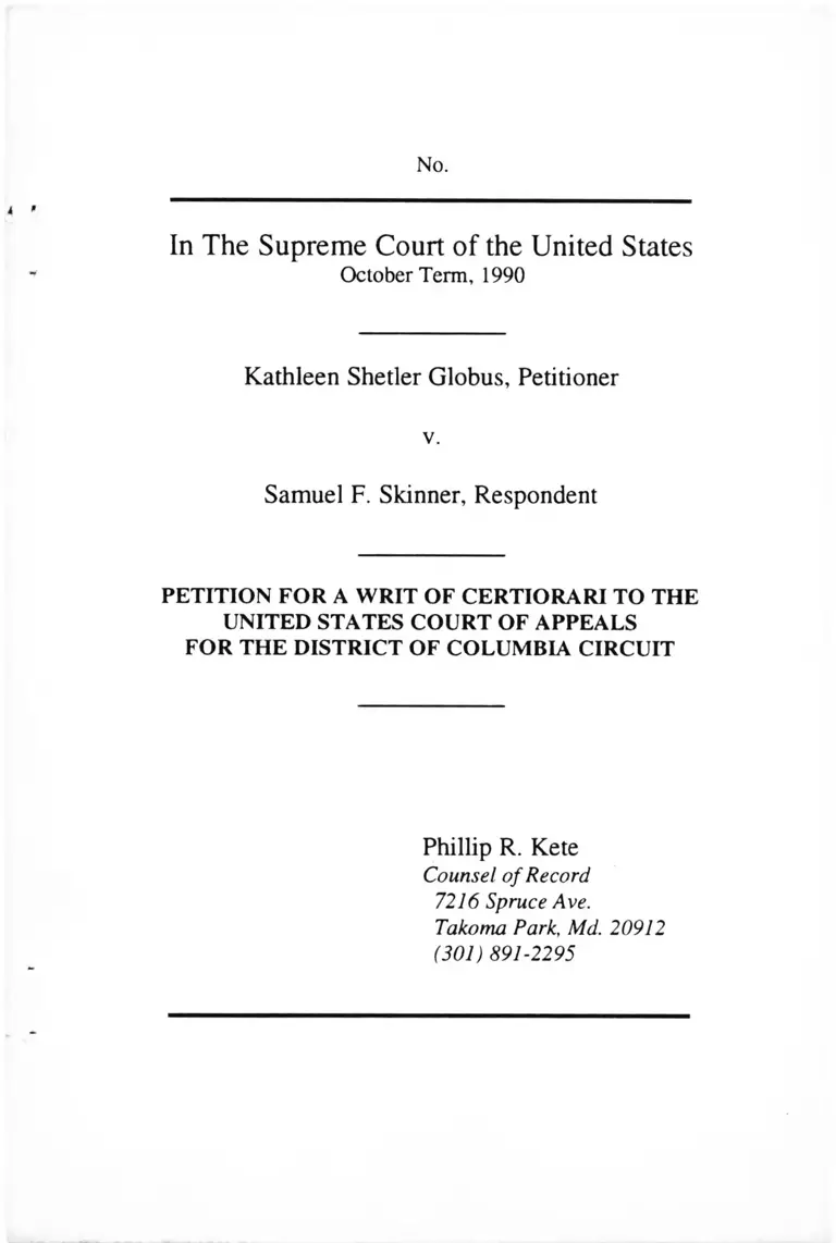 Globus v. Skinner Petition for a Writ of Certiorari to the US Court of Appeals for the District of Columbia Circuit preview