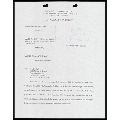 Notice of Deposition (9/28 9:30AM) preview