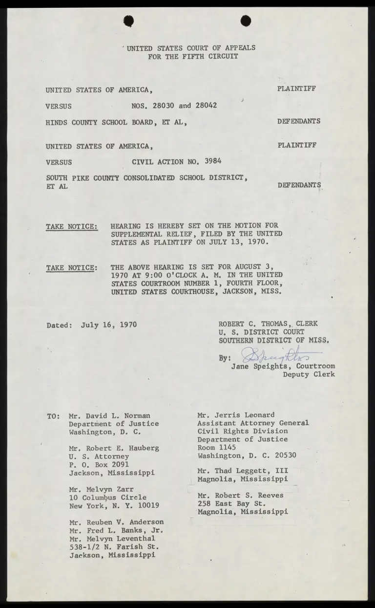 United States v. South Pike County Notice of Hearing preview