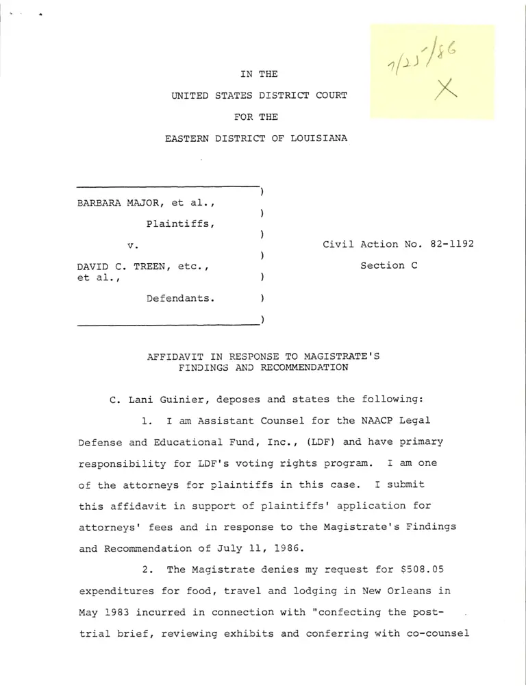 Major v. Treen Affidavit of Lani Guinier in Response to Magistrate's Findings and Recommendation preview