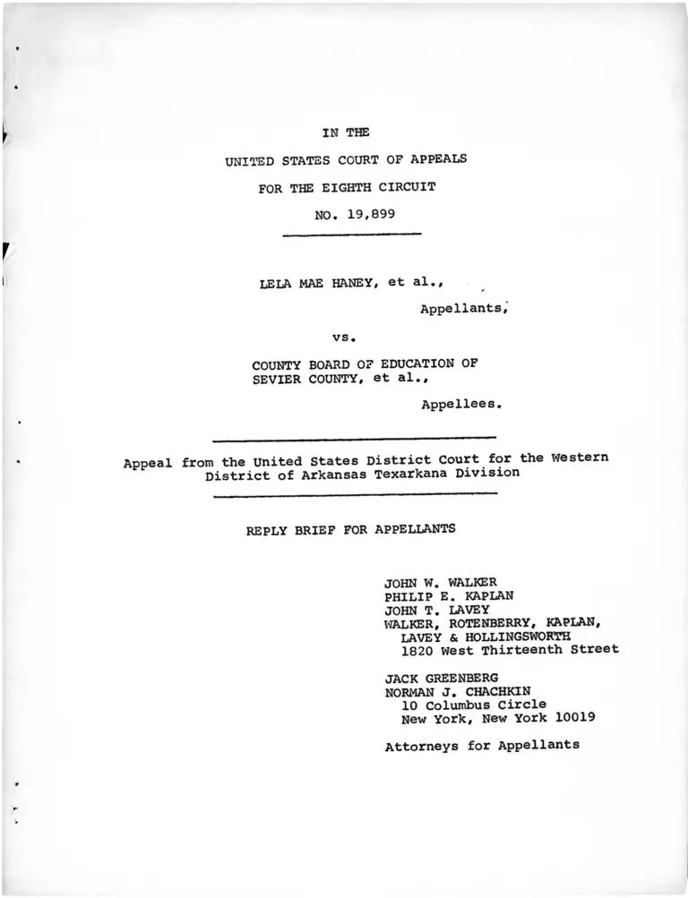 Haney v. Sevier County Board of Education Reply Brief for Appellants preview