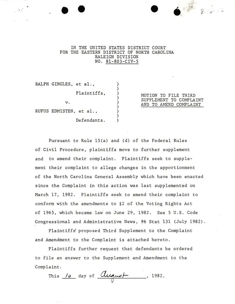 Motion to File Third Supplement to Complaint and to Amend Complaint; Memorandum in Support of Plaintiffs' Motion to File Third Supplement to Complaint and to Amend Complaint preview
